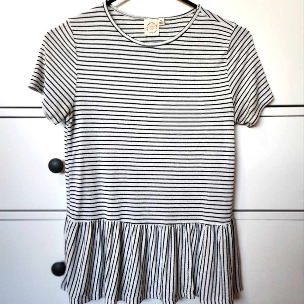 Striped Shirt - Black and White, Short Sleeve, Dress